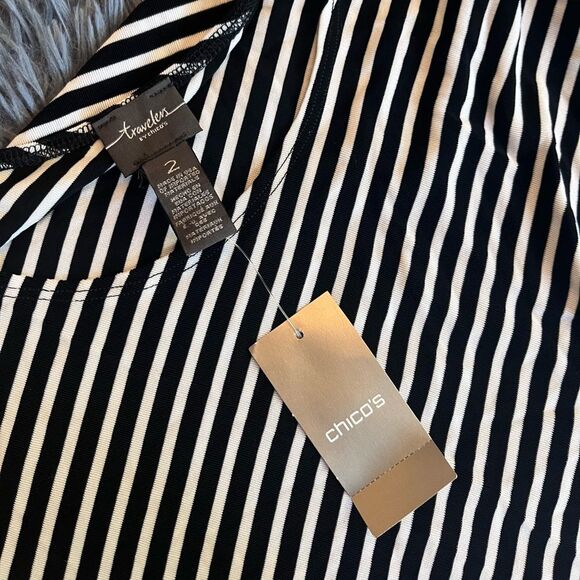 CHICO'S Travelers Summer Stripe Short Sleeve Maxi Dress Black & White NWT Size L - Picture 3 of 6